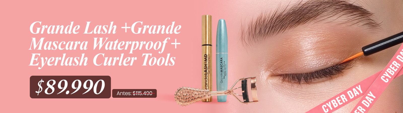 GrandeLASH-MD 2ml + GrandeMASCARA Waterproof + Eyelash Curler Tools
